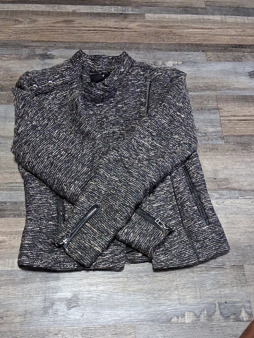 H&M Black and White Marled Knit Moto Jacket